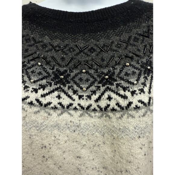Talbots M Black & White Circle Yoke Beaded Cotton Wool Blend Sweater Cozy - Picture 2 of 5